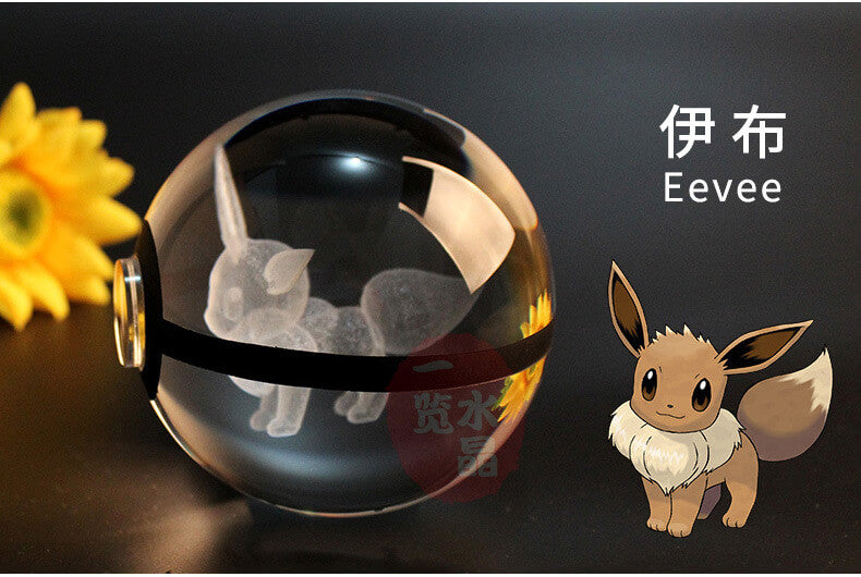 Handmade Pokemon Crystal Pokeballs with grey Base - Collectible Glass Set