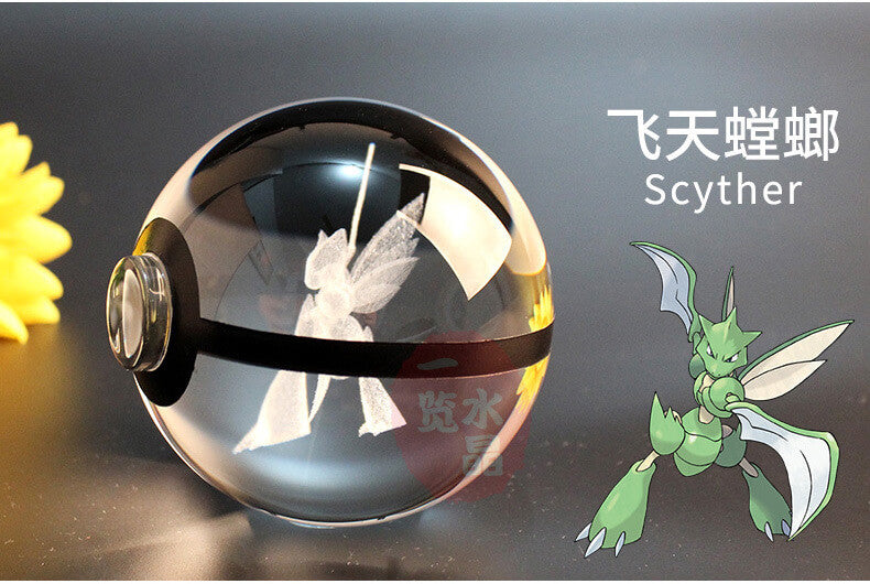 Handmade Pokemon Crystal Pokeballs with grey Base - Collectible Glass Set