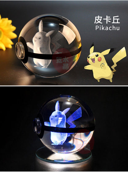 Handmade Pokemon Crystal Pokeballs with grey Base - Collectible Glass Set