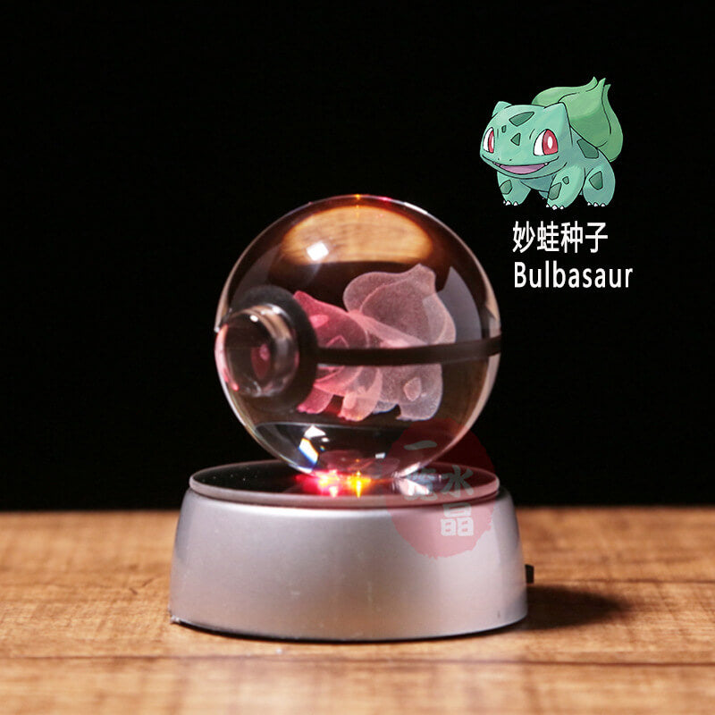 Handmade Pokemon Crystal Pokeballs with grey Base - Collectible Glass Set