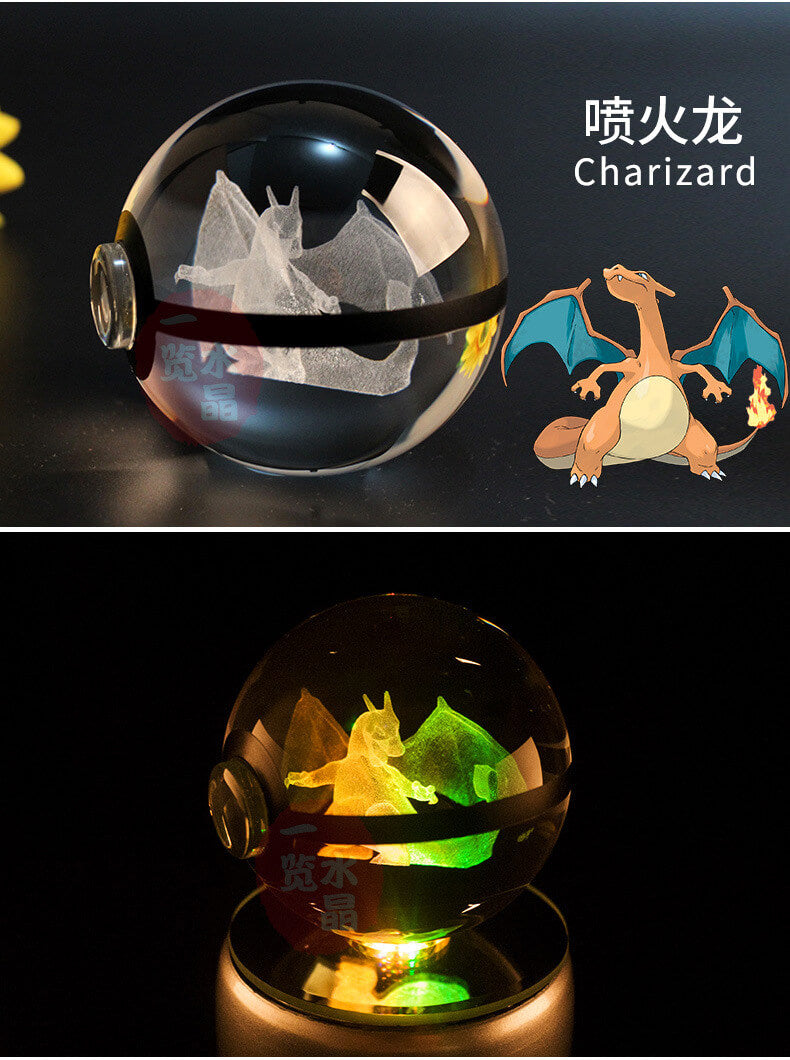 Handmade Pokemon Crystal Pokeballs with grey Base - Collectible Glass Set